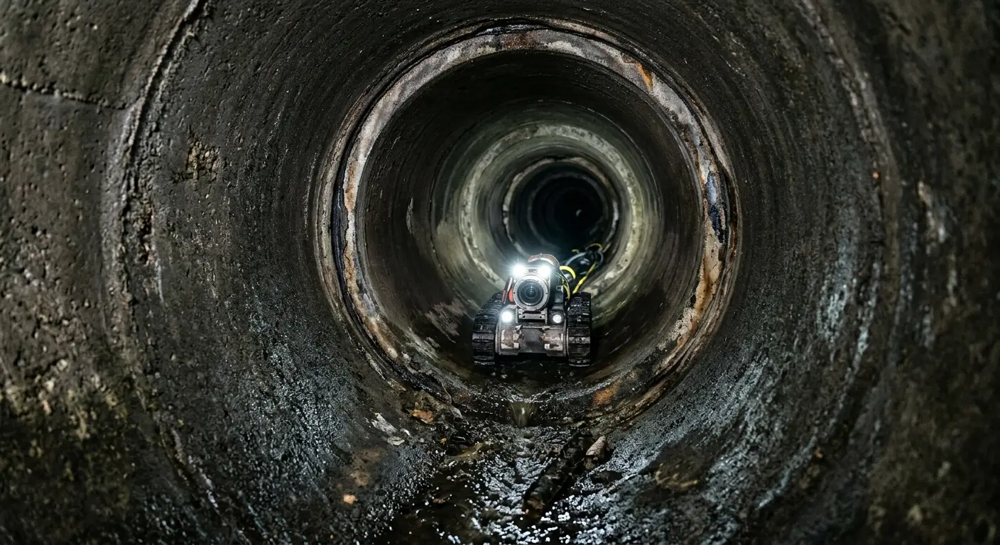 Robotic sewer camera inspecting pipe interior for Drain Snake Service in Wharton